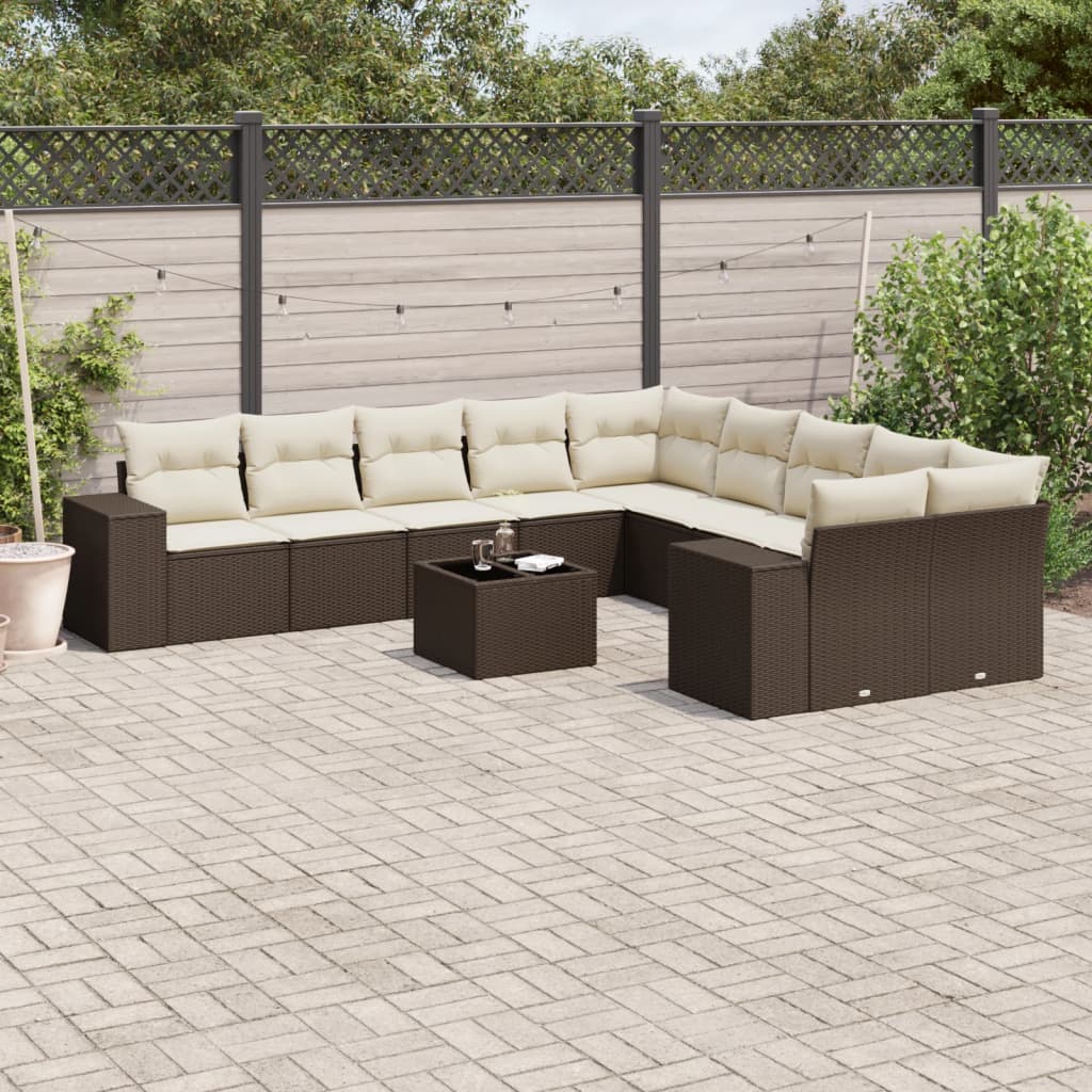 11-delige Tuinset met kussens poly rattan beige