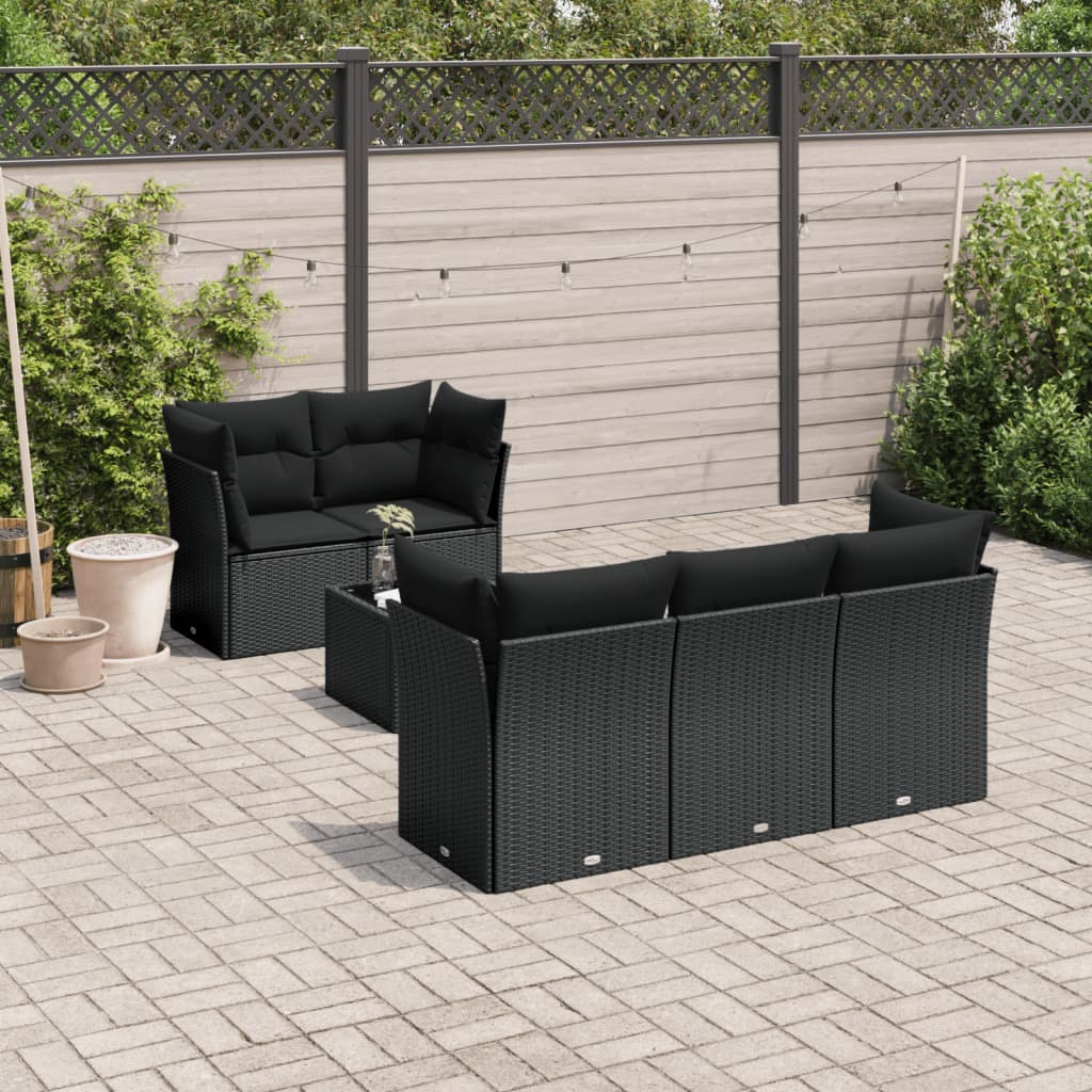 6-delige Loungeset met kussens poly rattan