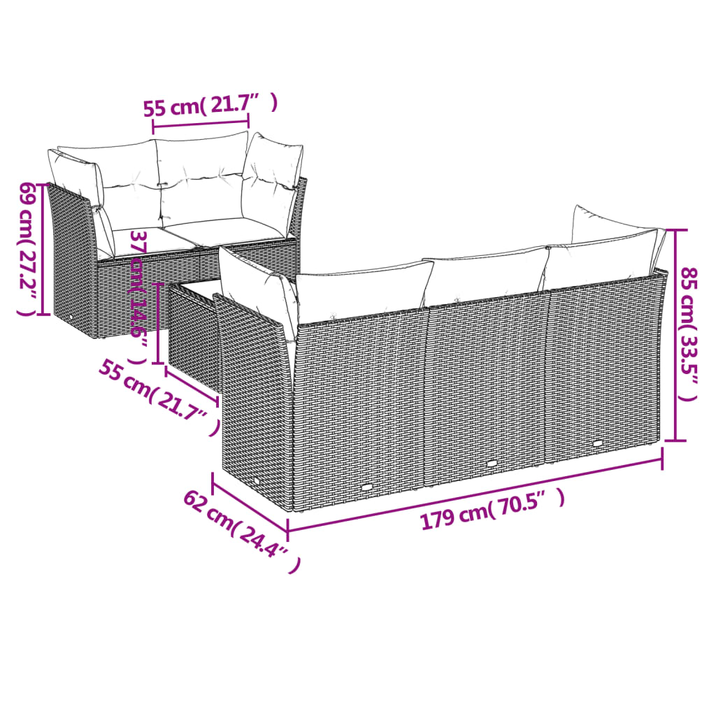 6-delige Loungeset met kussens poly rattan