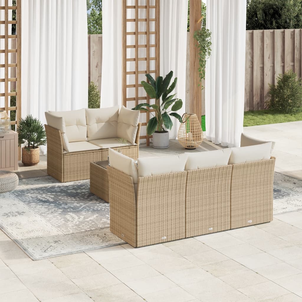 6-delige Loungeset met kussens poly rattan