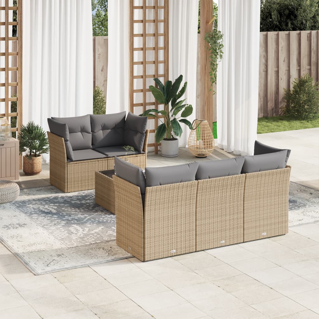 6-delige Loungeset met kussens poly rattan