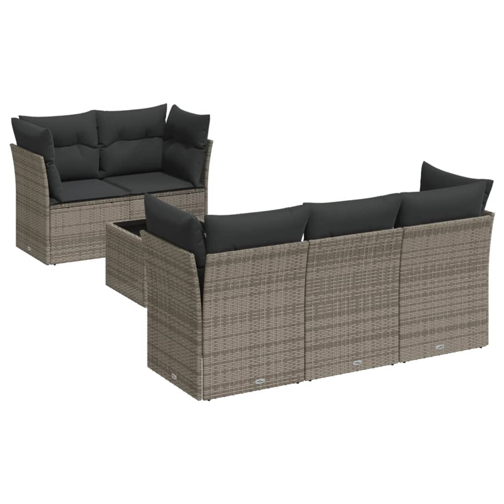 6-delige Loungeset met kussens poly rattan