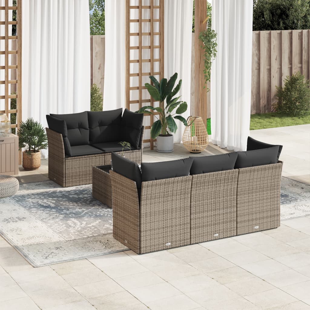 6-delige Loungeset met kussens poly rattan