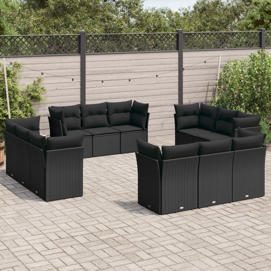 13-delige Loungeset met kussens poly rattan grijs