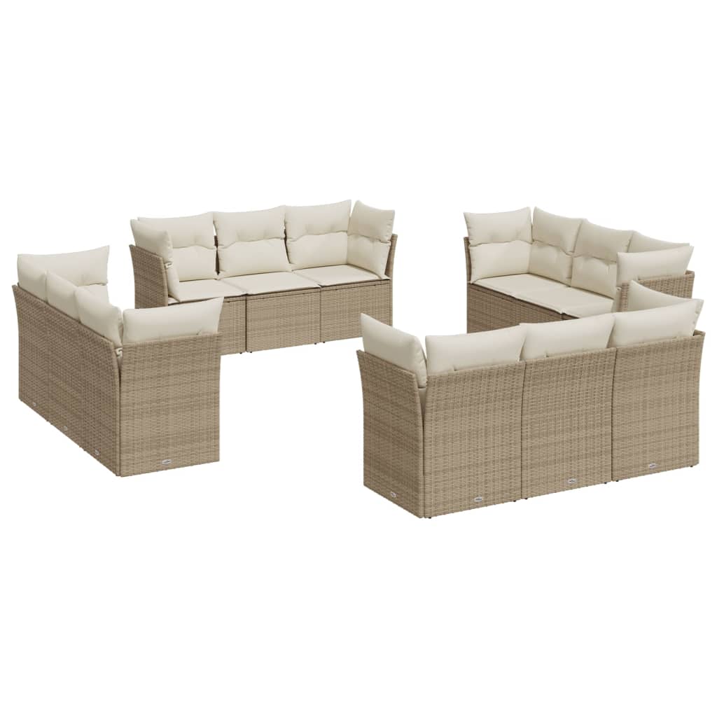 12-delige Loungeset met kussens poly rattan bruin