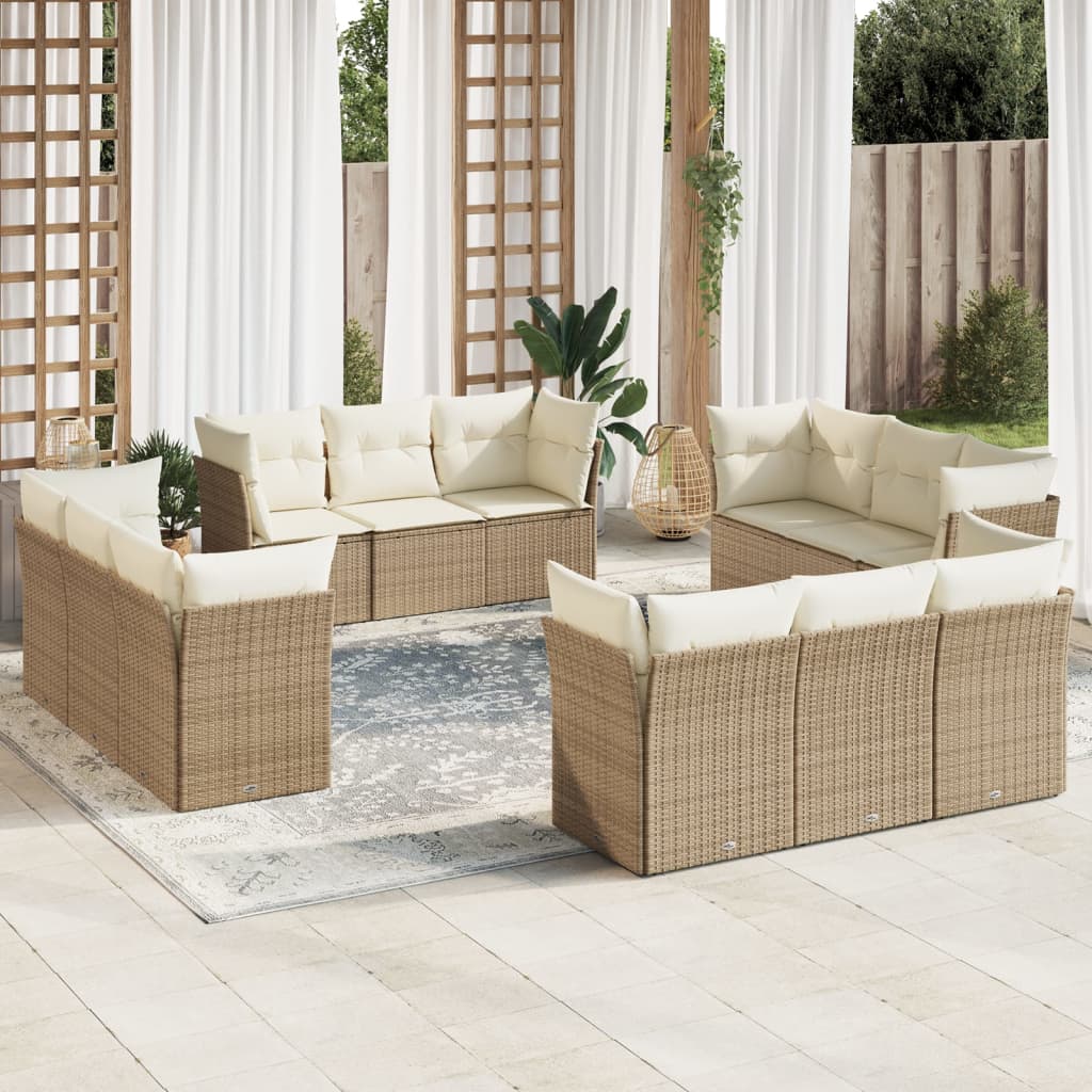 13-delige Loungeset met kussens poly rattan grijs