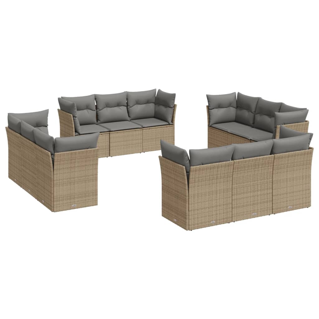 12-delige Loungeset met kussens poly rattan