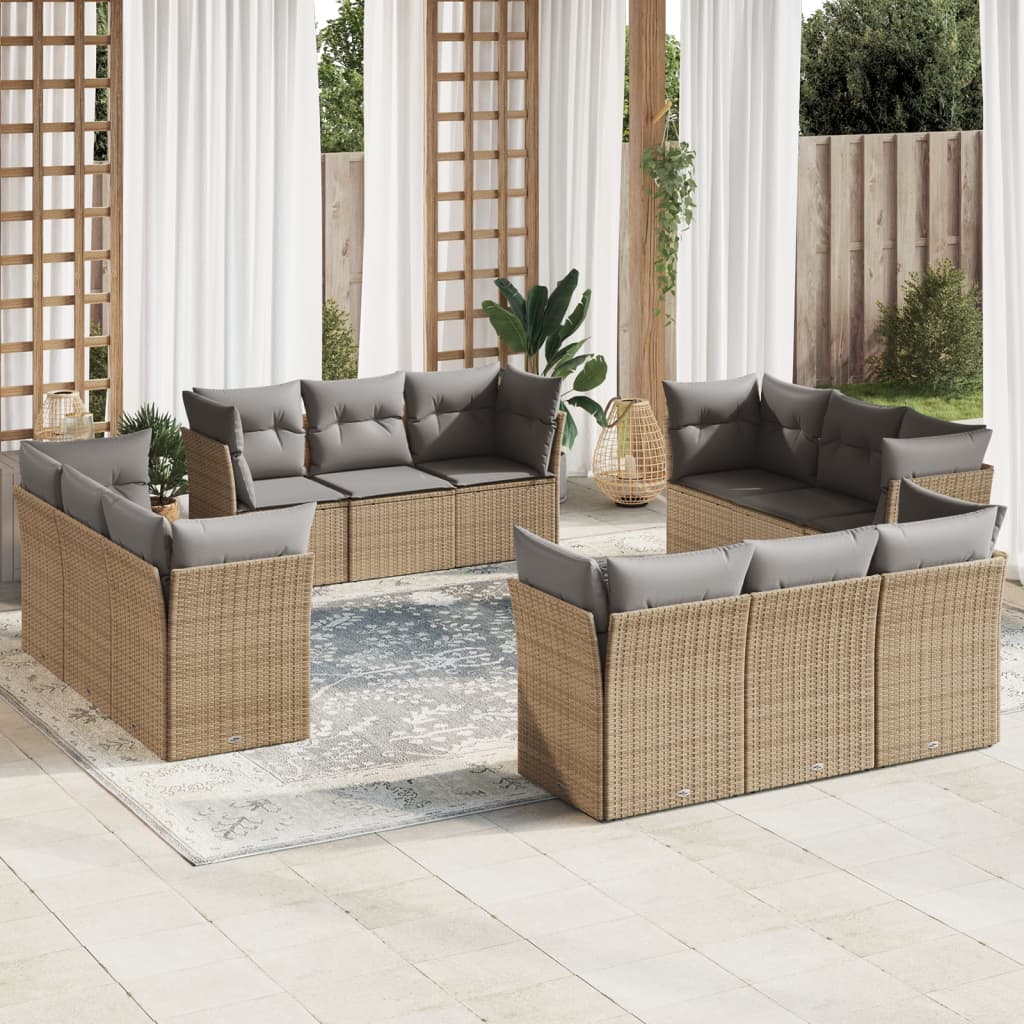 12-delige Loungeset met kussens poly rattan bruin