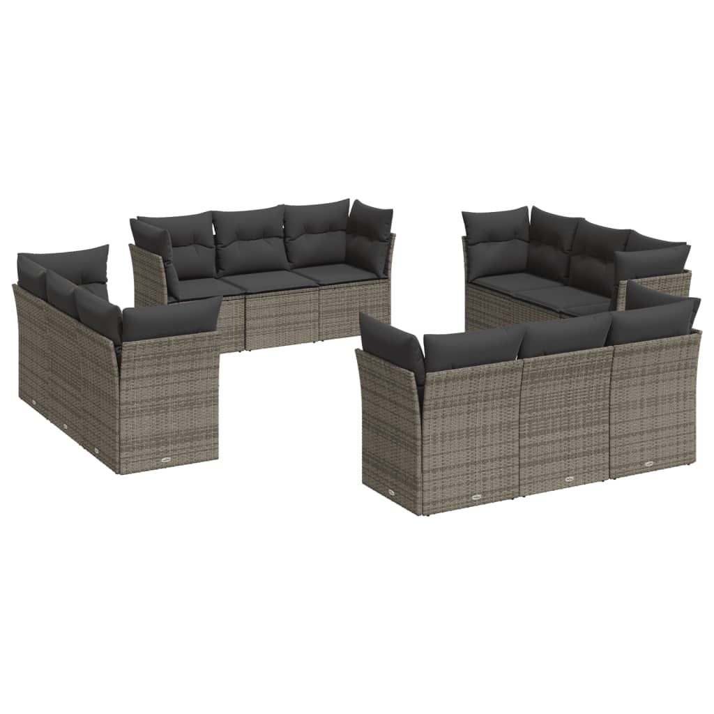 13-delige Loungeset met kussens poly rattan grijs