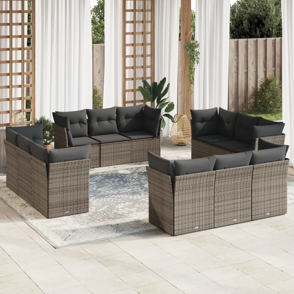 12-delige Loungeset met kussens poly rattan bruin