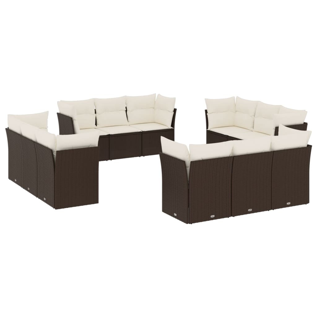 12-delige Loungeset met kussens poly rattan bruin