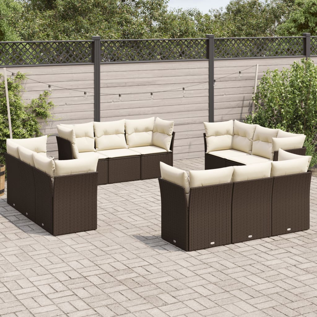 13-delige Loungeset met kussens poly rattan grijs