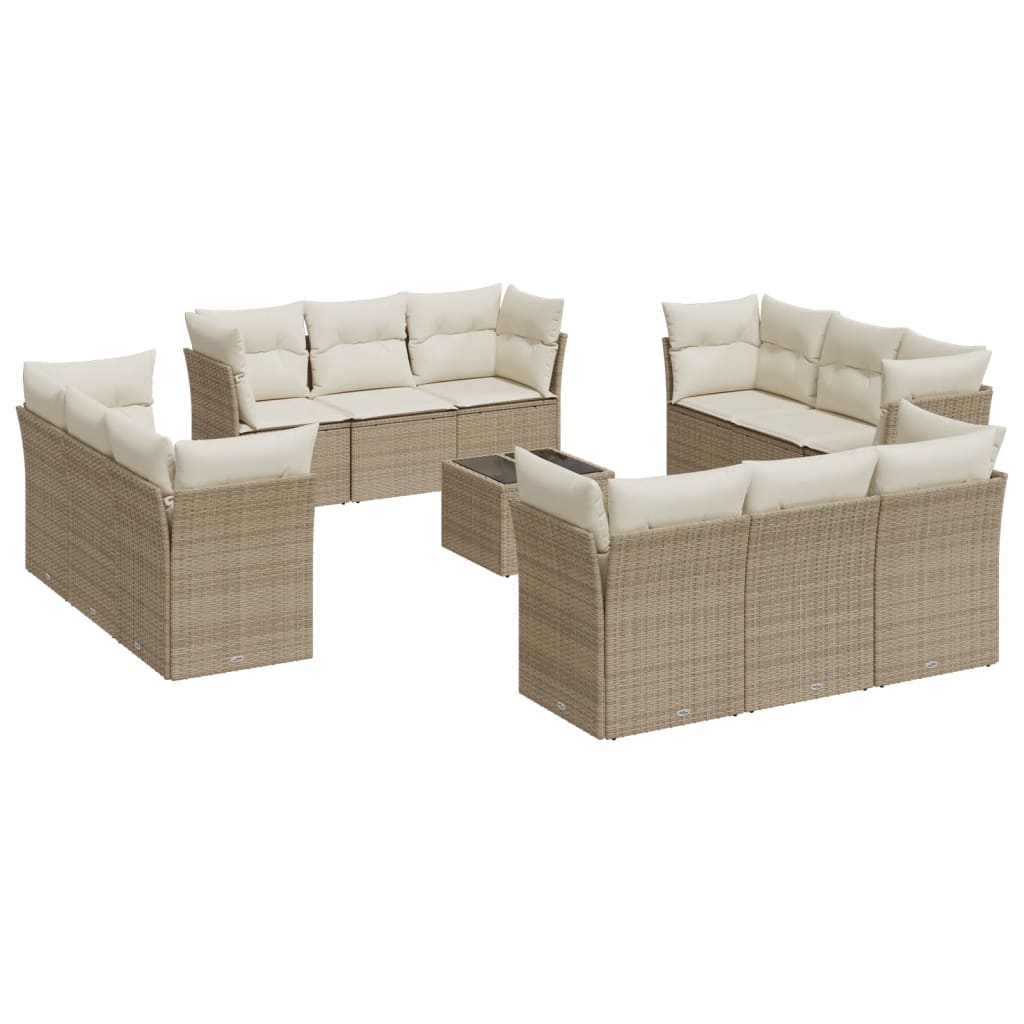 13-delige Loungeset met kussens poly rattan grijs