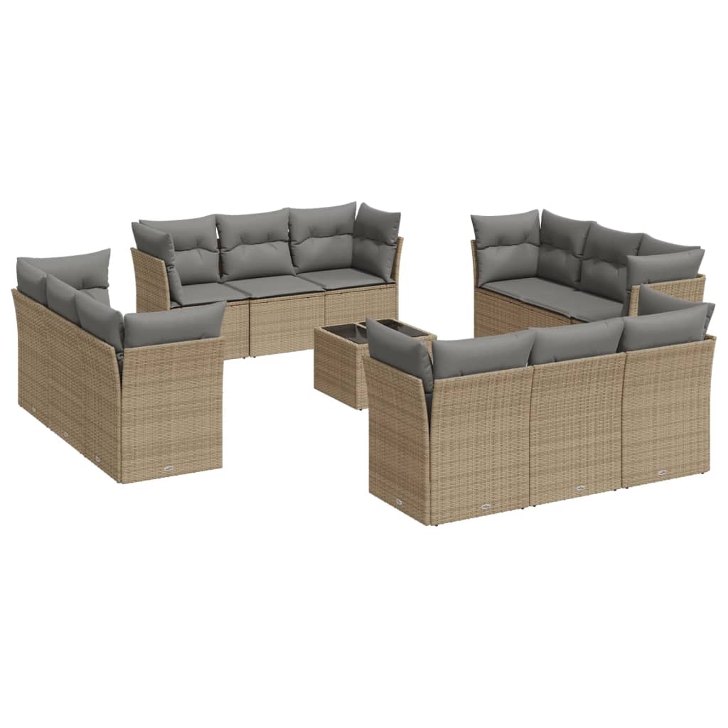 13-delige Loungeset met kussens poly rattan grijs