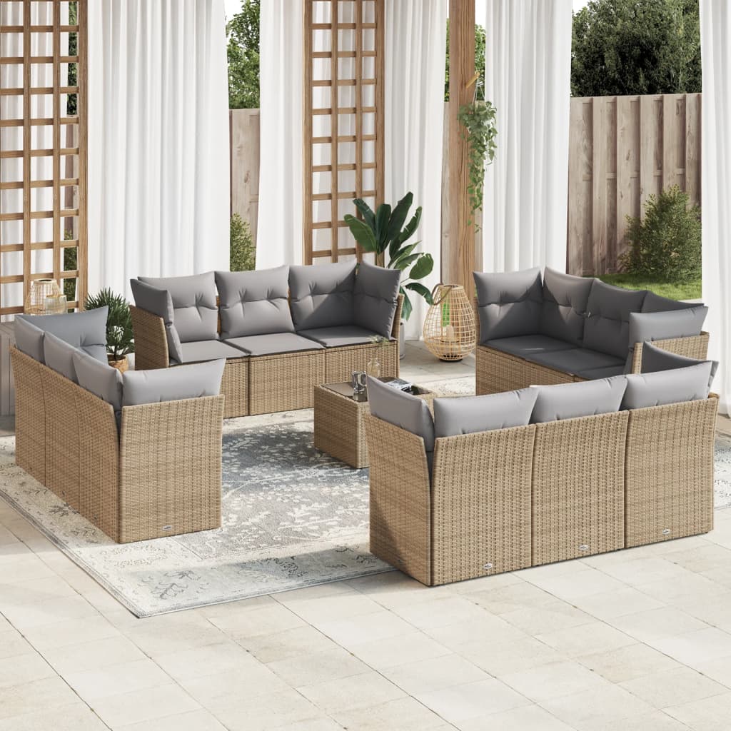 12-delige Loungeset met kussens poly rattan