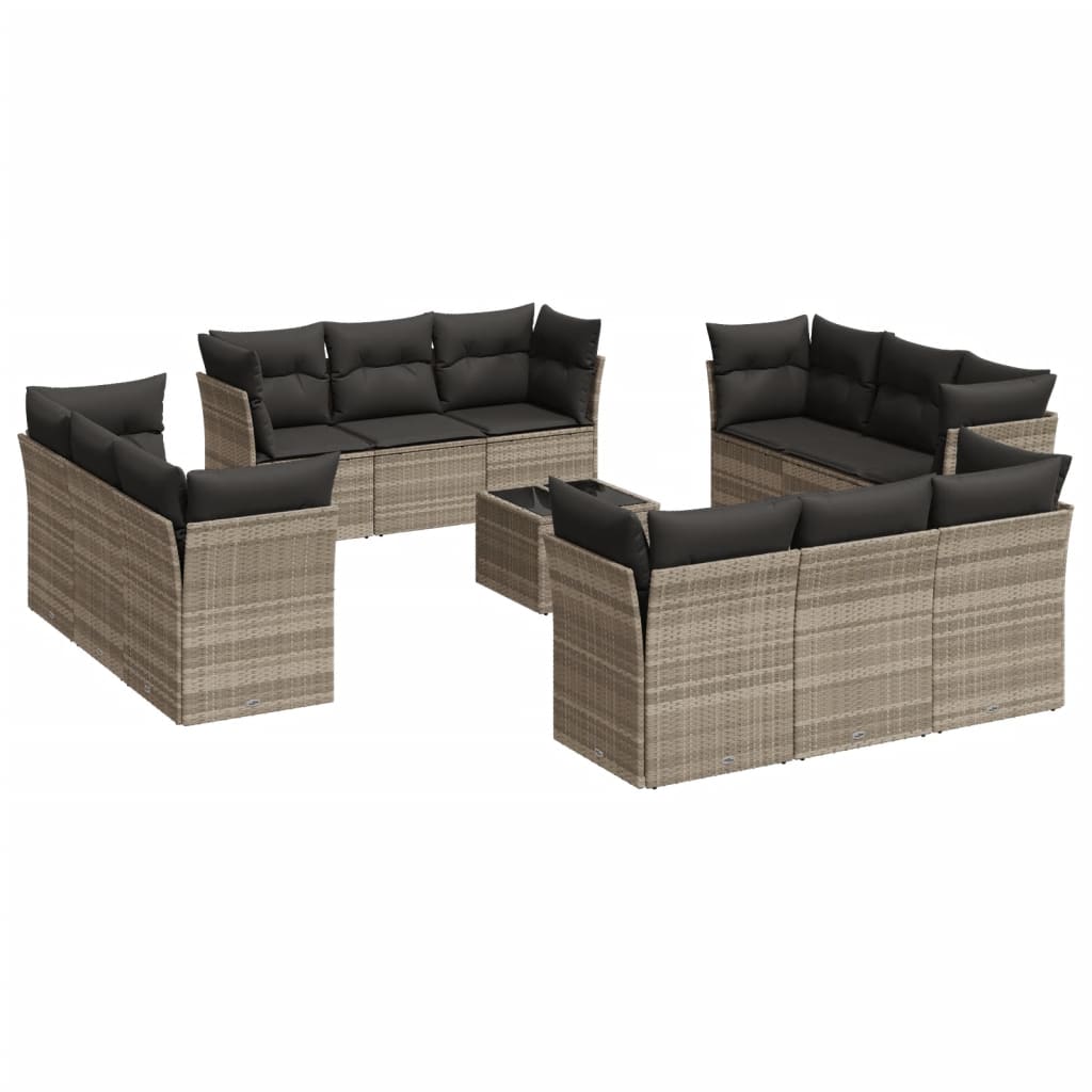 13-delige Loungeset met kussens poly rattan grijs