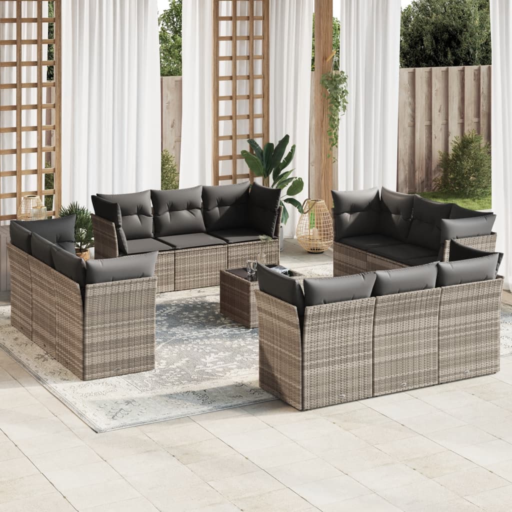 13-delige Loungeset met kussens poly rattan grijs