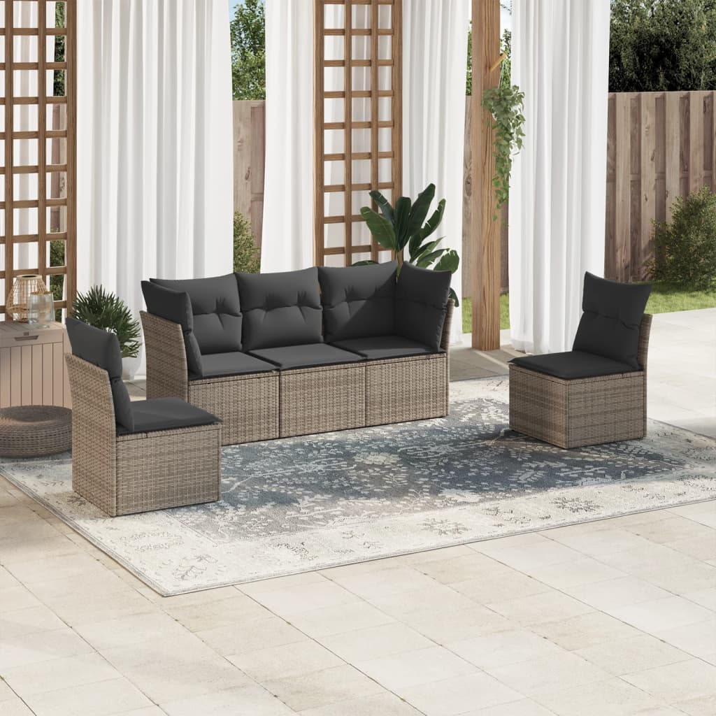 6-delige Loungeset met kussens poly rattan