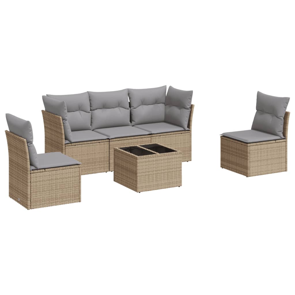 6-delige Loungeset met kussens poly rattan