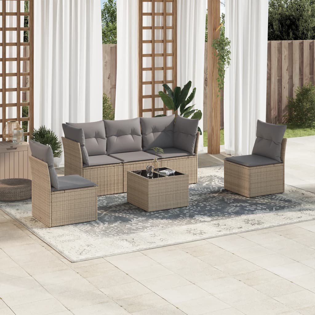 6-delige Loungeset met kussens poly rattan