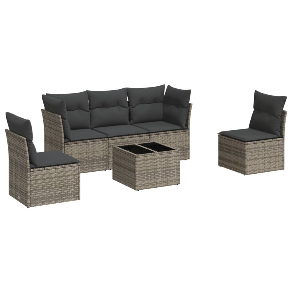 6-delige Loungeset met kussens poly rattan