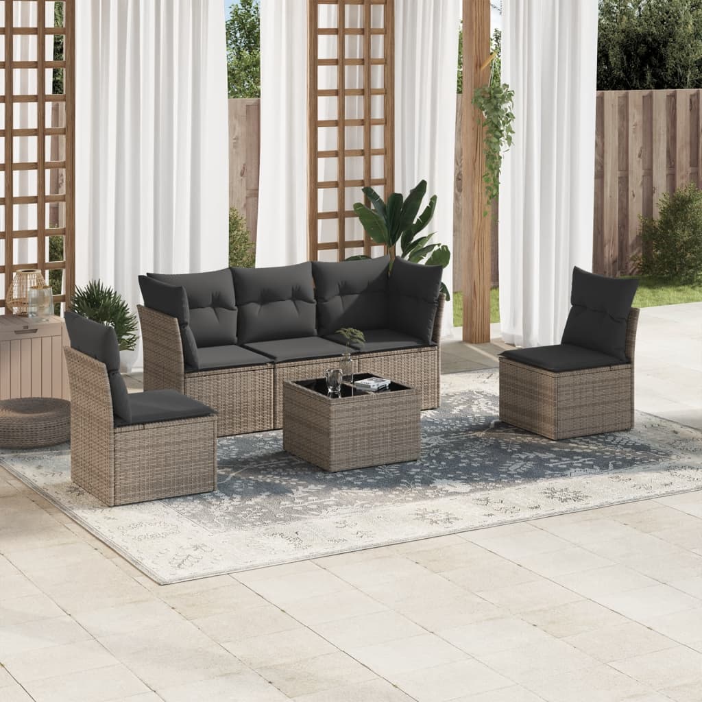 6-delige Loungeset met kussens poly rattan