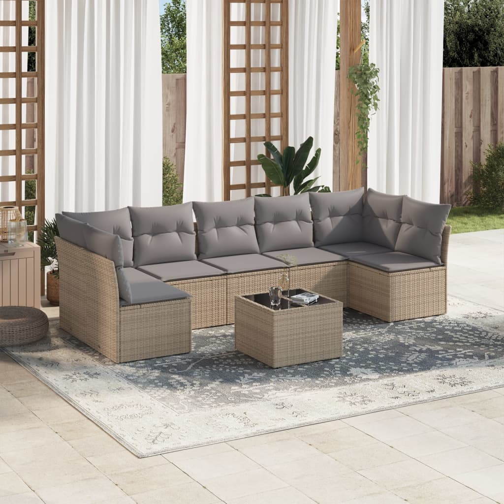 8-delige Loungeset met kussens poly rattan