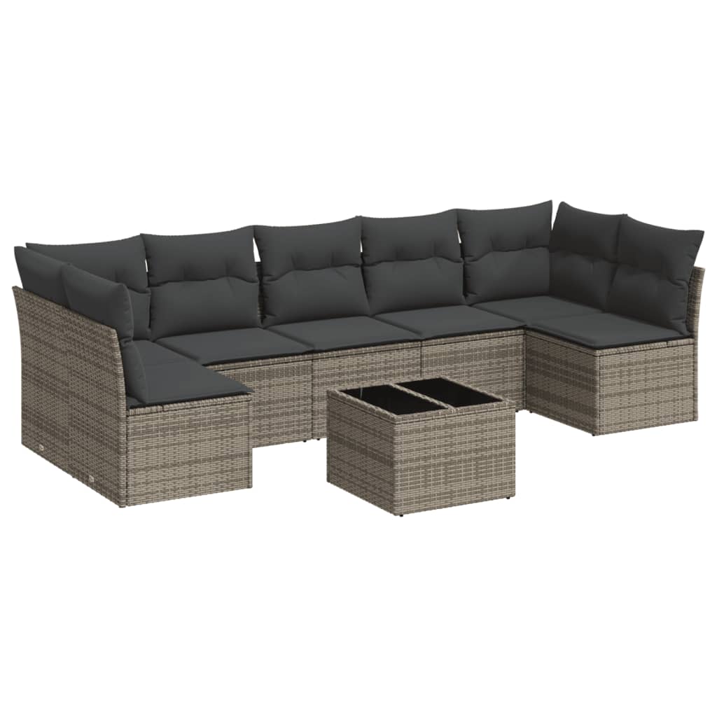 8-delige Loungeset met kussens poly rattan