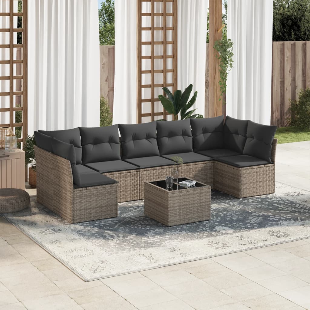 8-delige Loungeset met kussens poly rattan