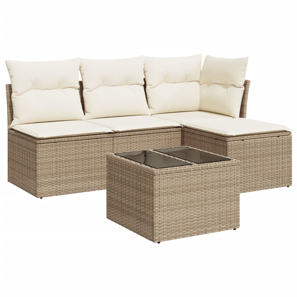 5-delige Loungeset met kussens poly rattan