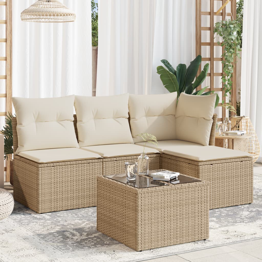 5-delige Loungeset met kussens poly rattan