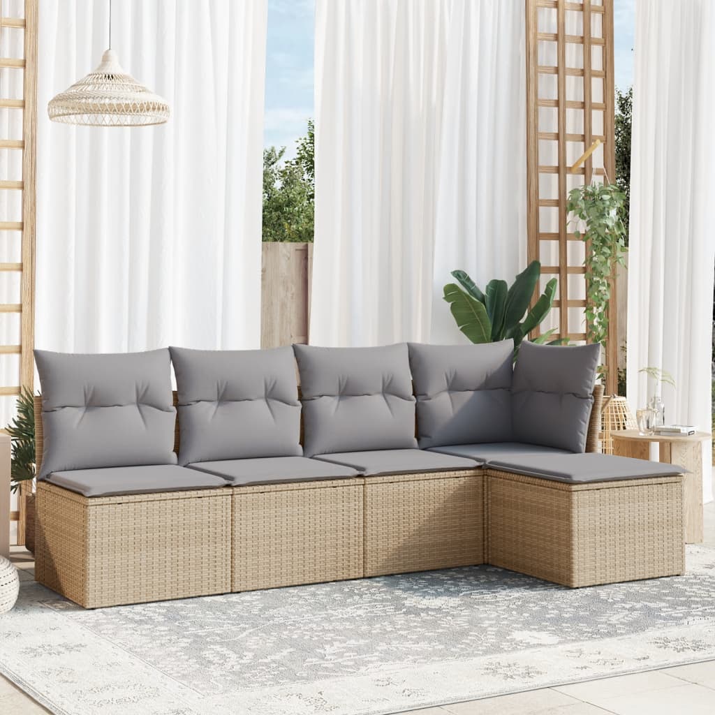 6-delige Loungeset met kussens poly rattan