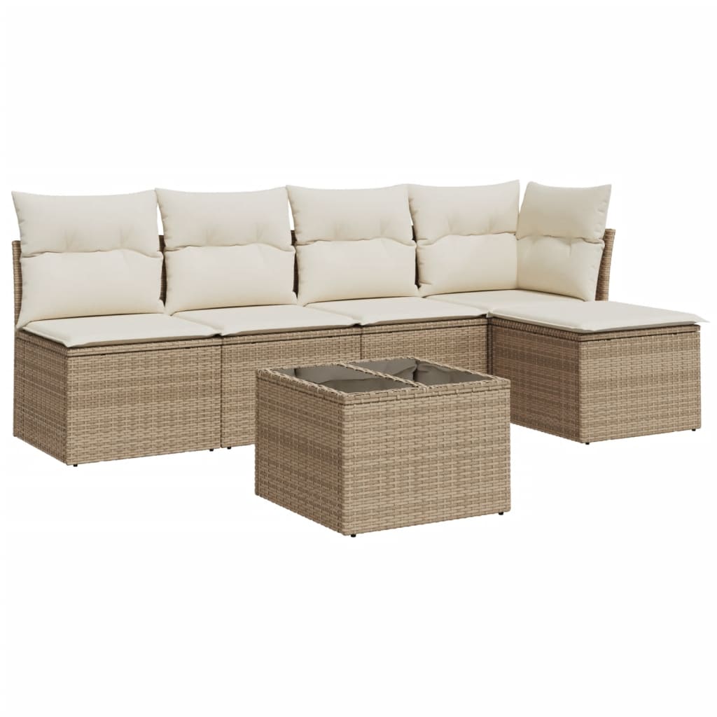 6-delige Loungeset met kussens poly rattan