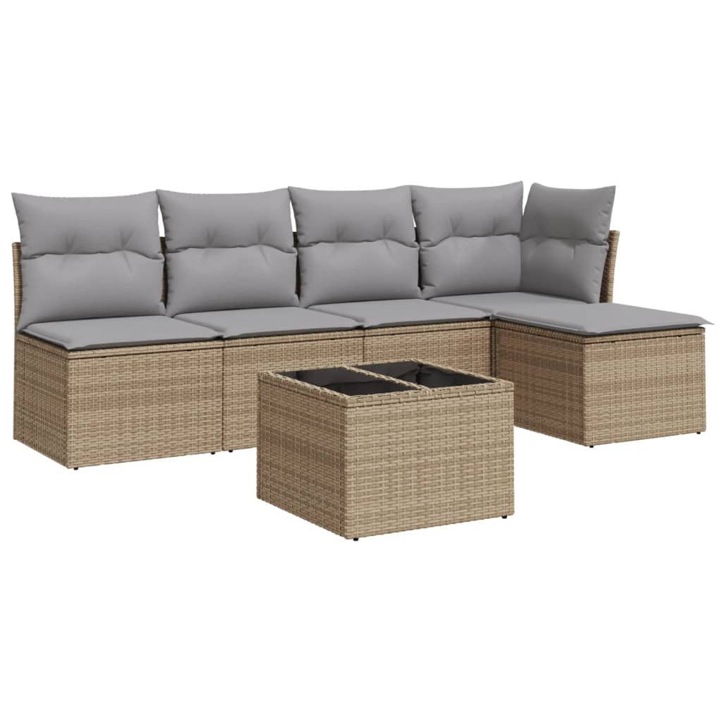 6-delige Loungeset met kussens poly rattan