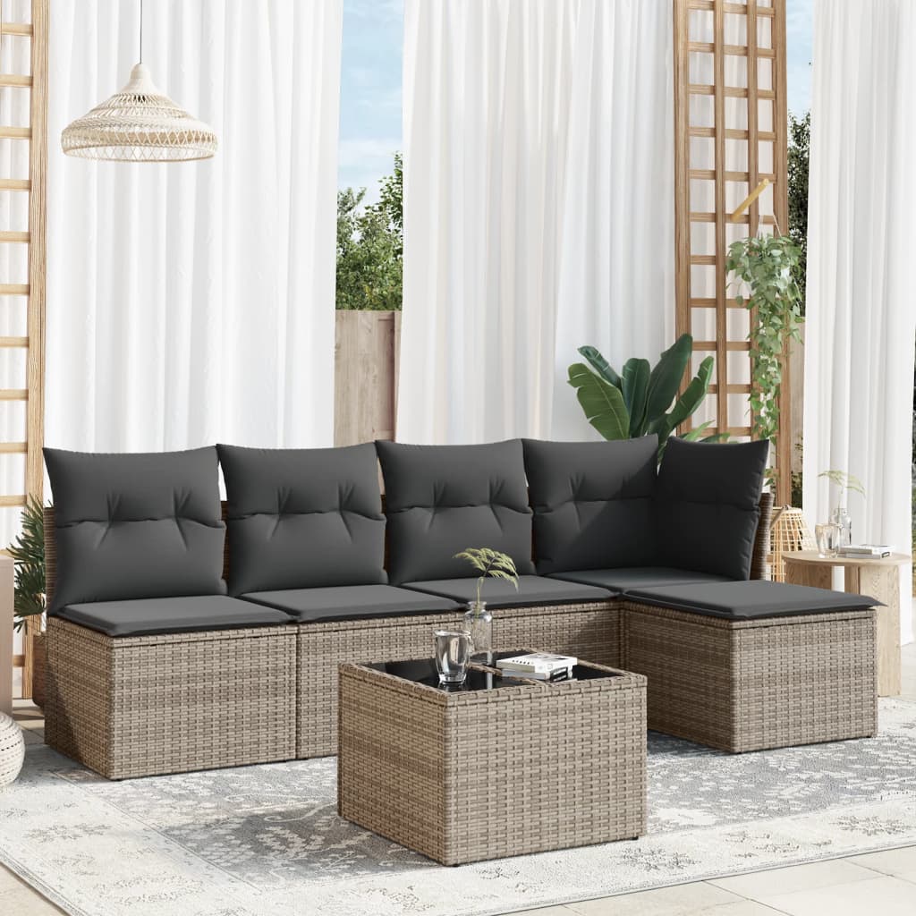 6-delige Loungeset met kussens poly rattan