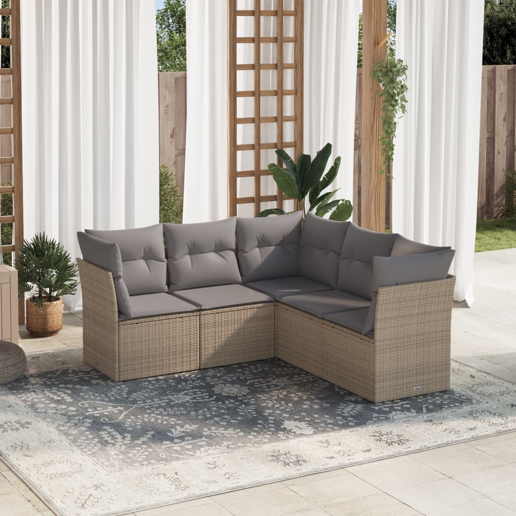 6-delige Loungeset met kussens poly rattan