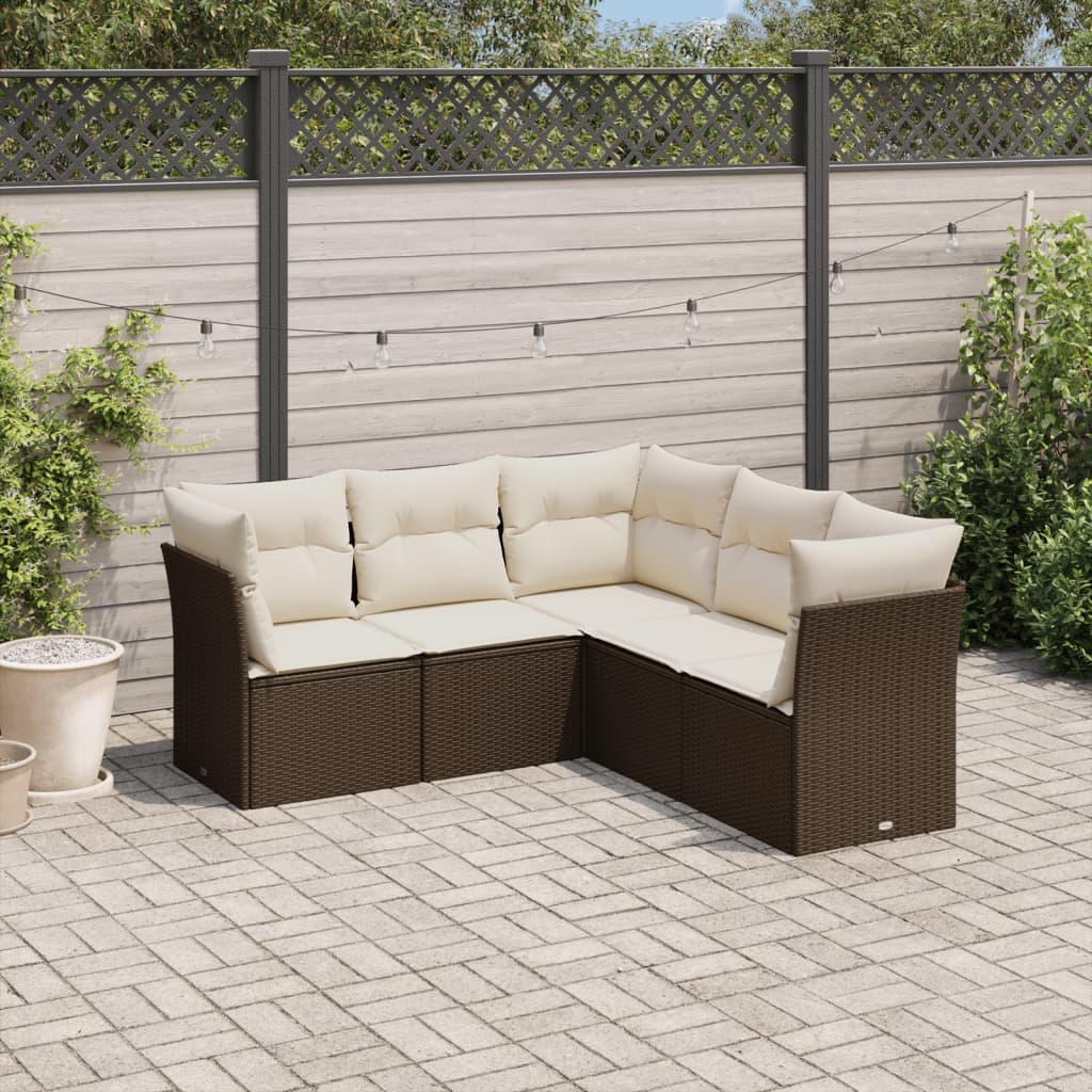 6-delige Loungeset met kussens poly rattan