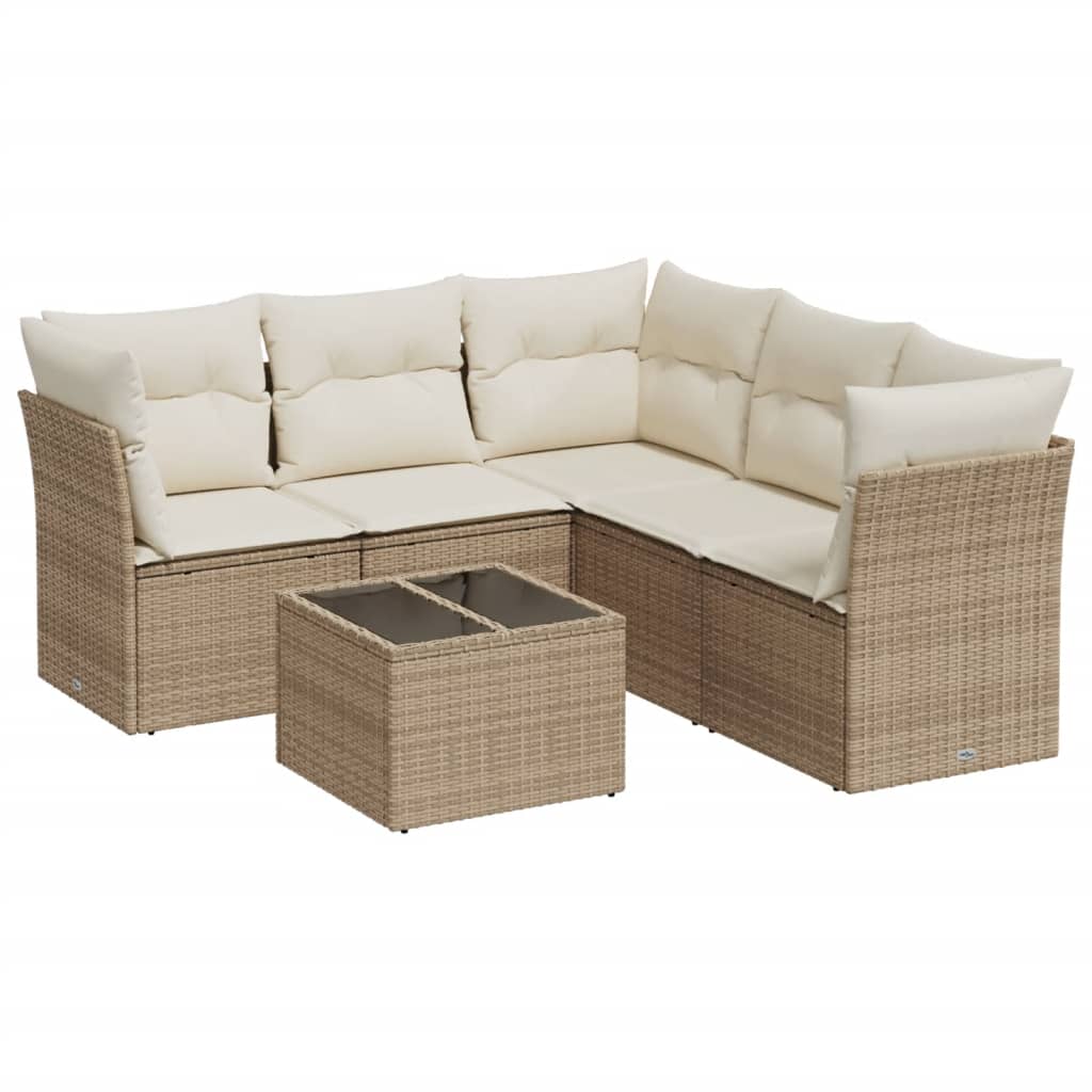 6-delige Loungeset met kussens poly rattan