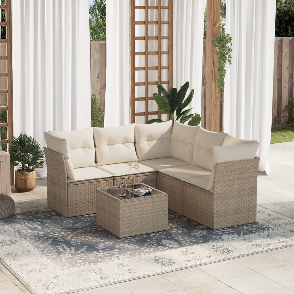 6-delige Loungeset met kussens poly rattan