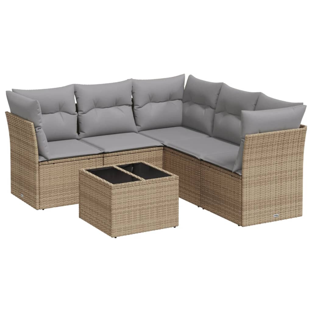 6-delige Loungeset met kussens poly rattan