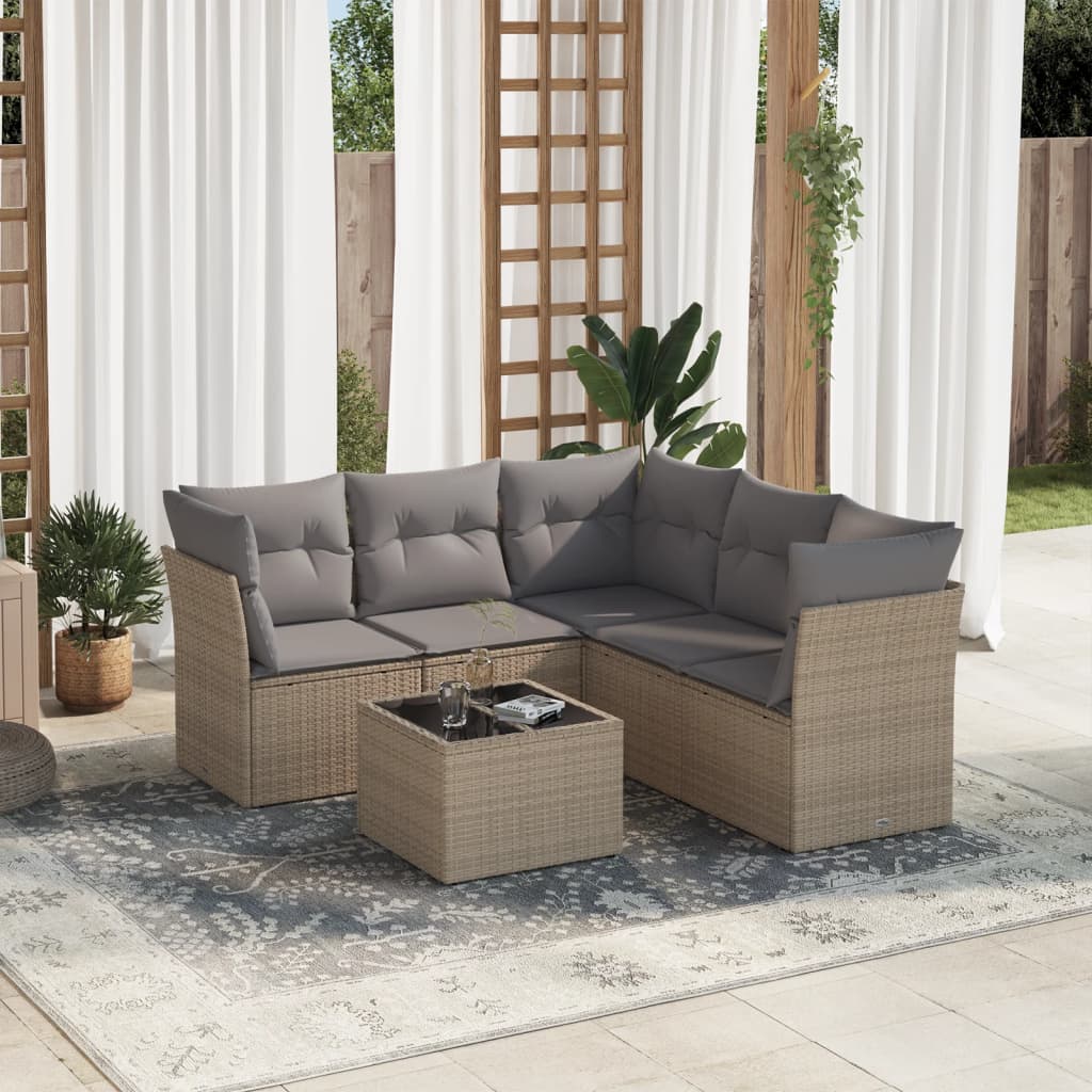 6-delige Loungeset met kussens poly rattan