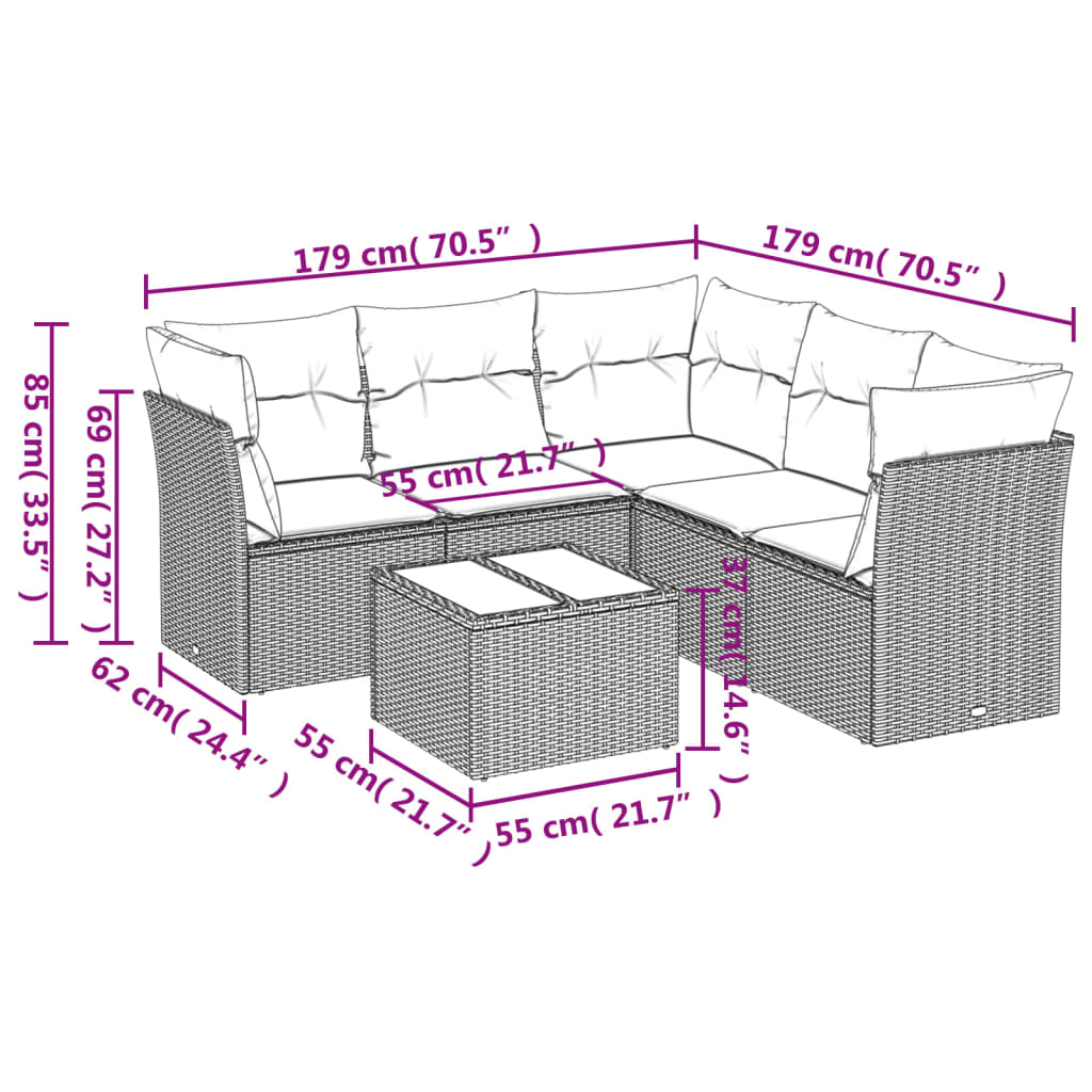 6-delige Loungeset met kussens poly rattan