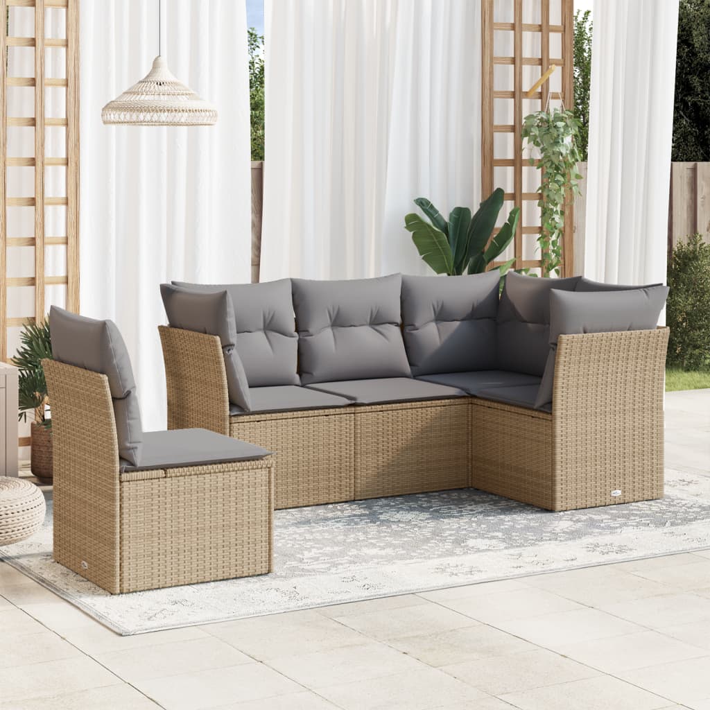 6-delige Loungeset met kussens poly rattan