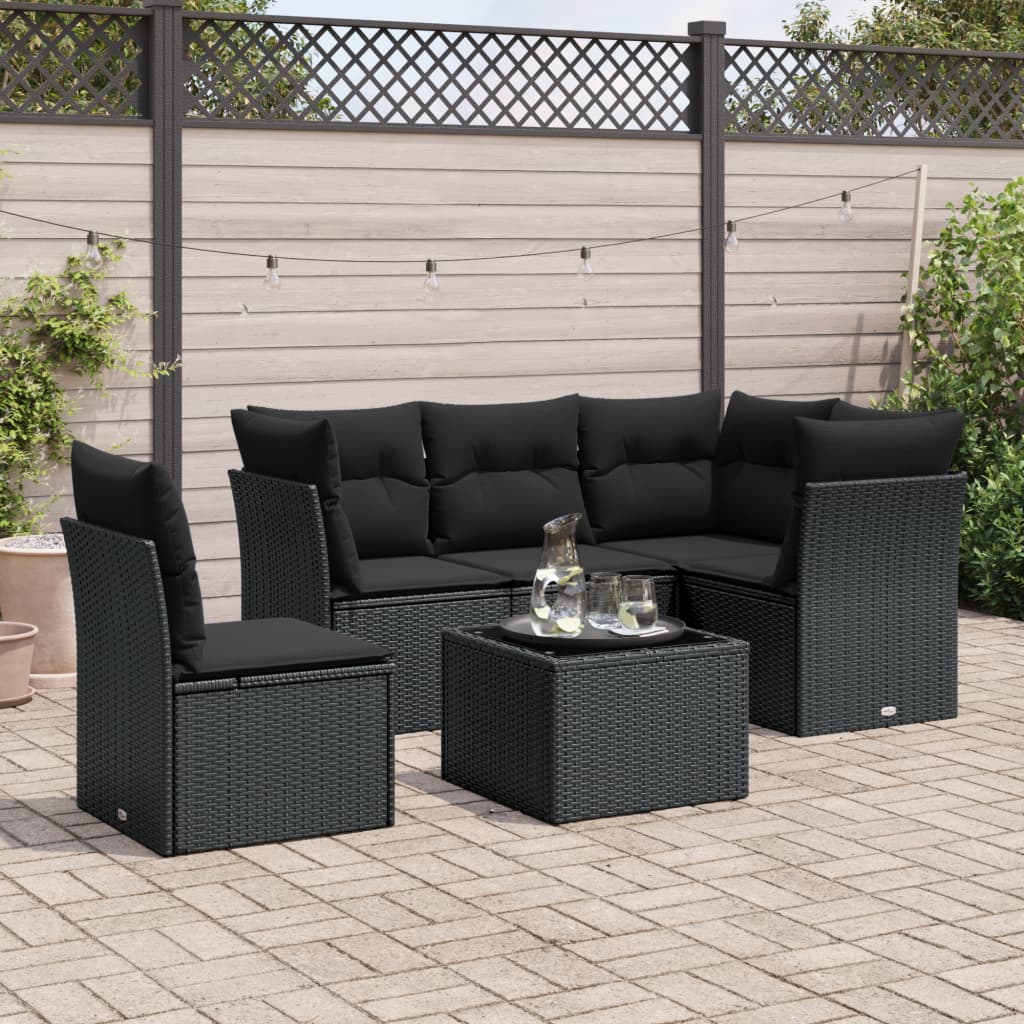 6-delige Loungeset met kussens poly rattan