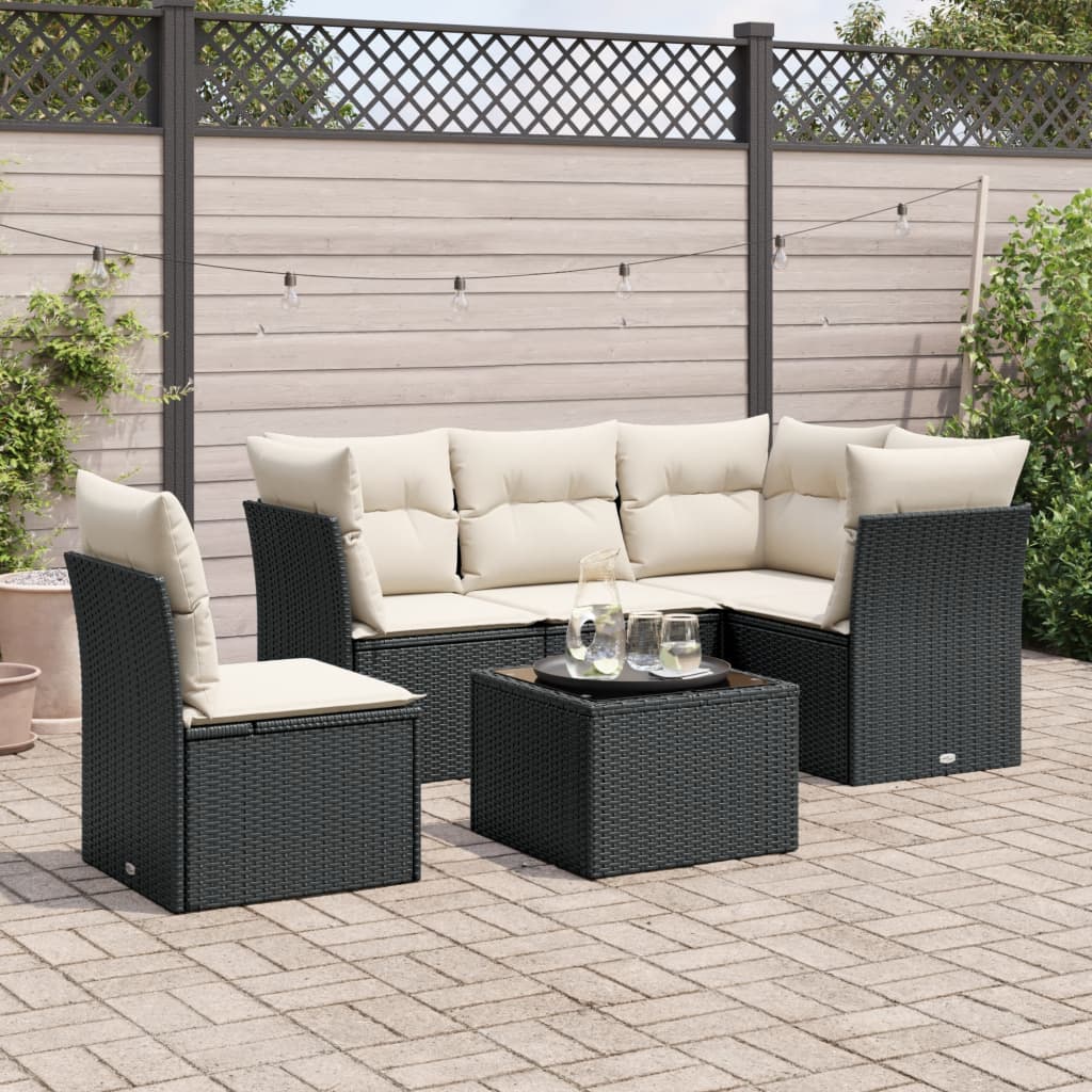 6-delige Loungeset met kussens poly rattan