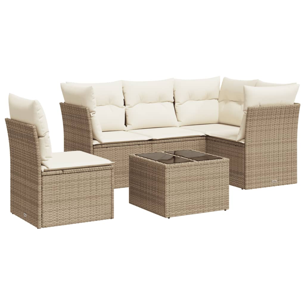 6-delige Loungeset met kussens poly rattan