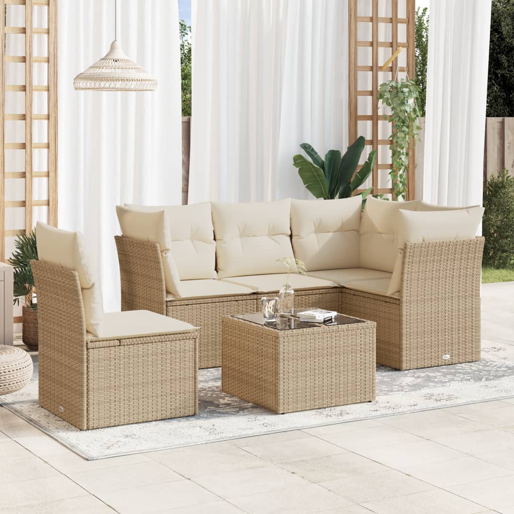 6-delige Loungeset met kussens poly rattan