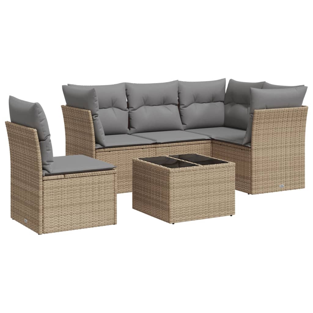 6-delige Loungeset met kussens poly rattan