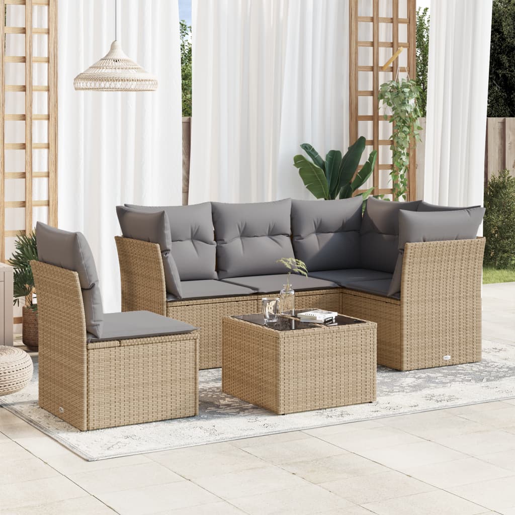 6-delige Loungeset met kussens poly rattan