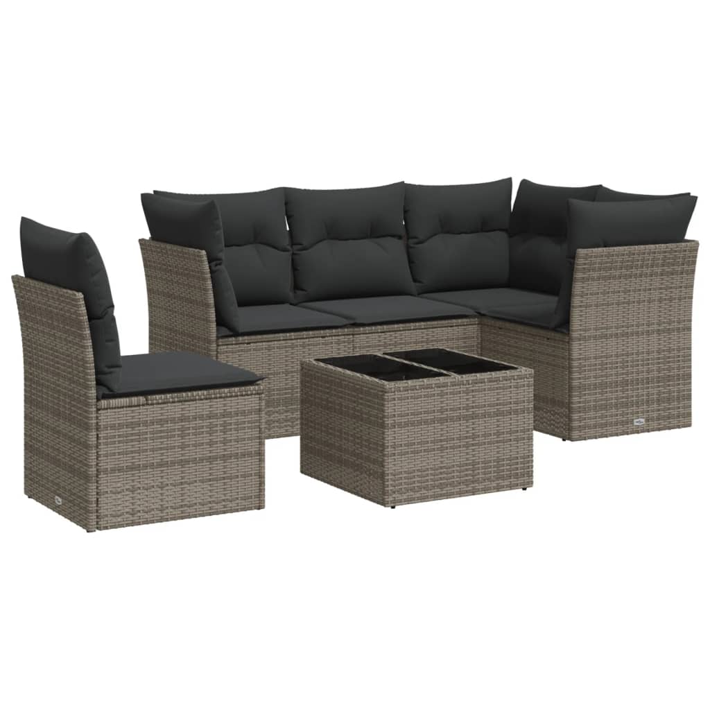 6-delige Loungeset met kussens poly rattan